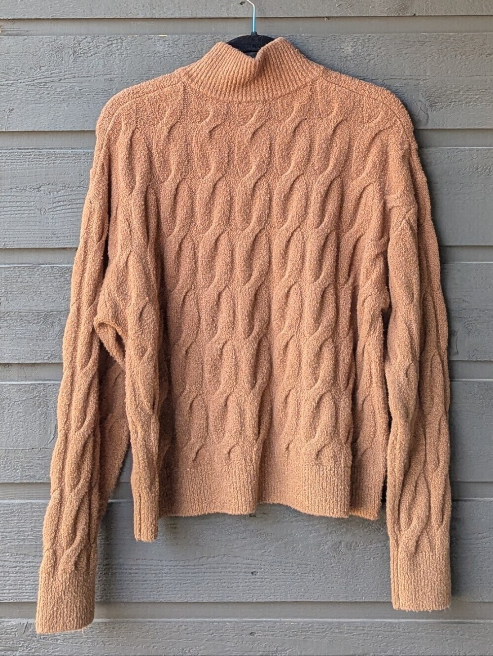 Splendid x Cella Jane Blog Knit V-Neck Long Sleeve Cable Knit Sweater Large Tan - Picture 4 of 7